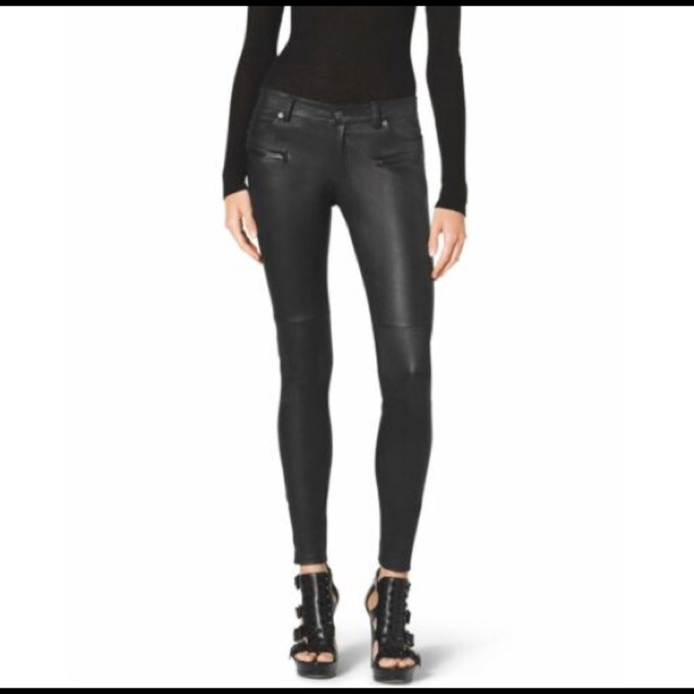 Michael Kors black leather skinny pants